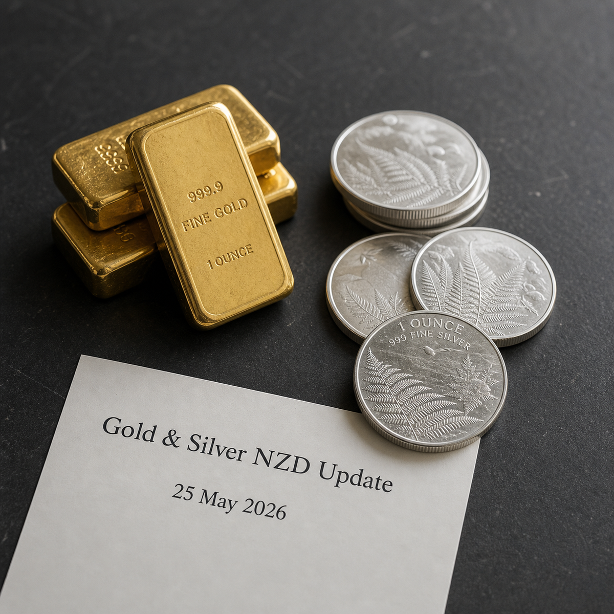 Gold and silver market update, NZD prices for 25 May 2026