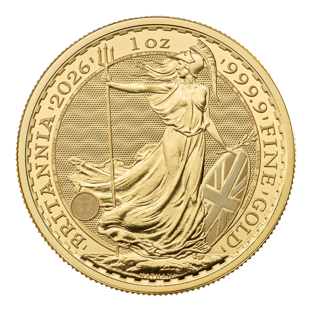 Gold Britannia, showing the Royal Mint’s Britannia design